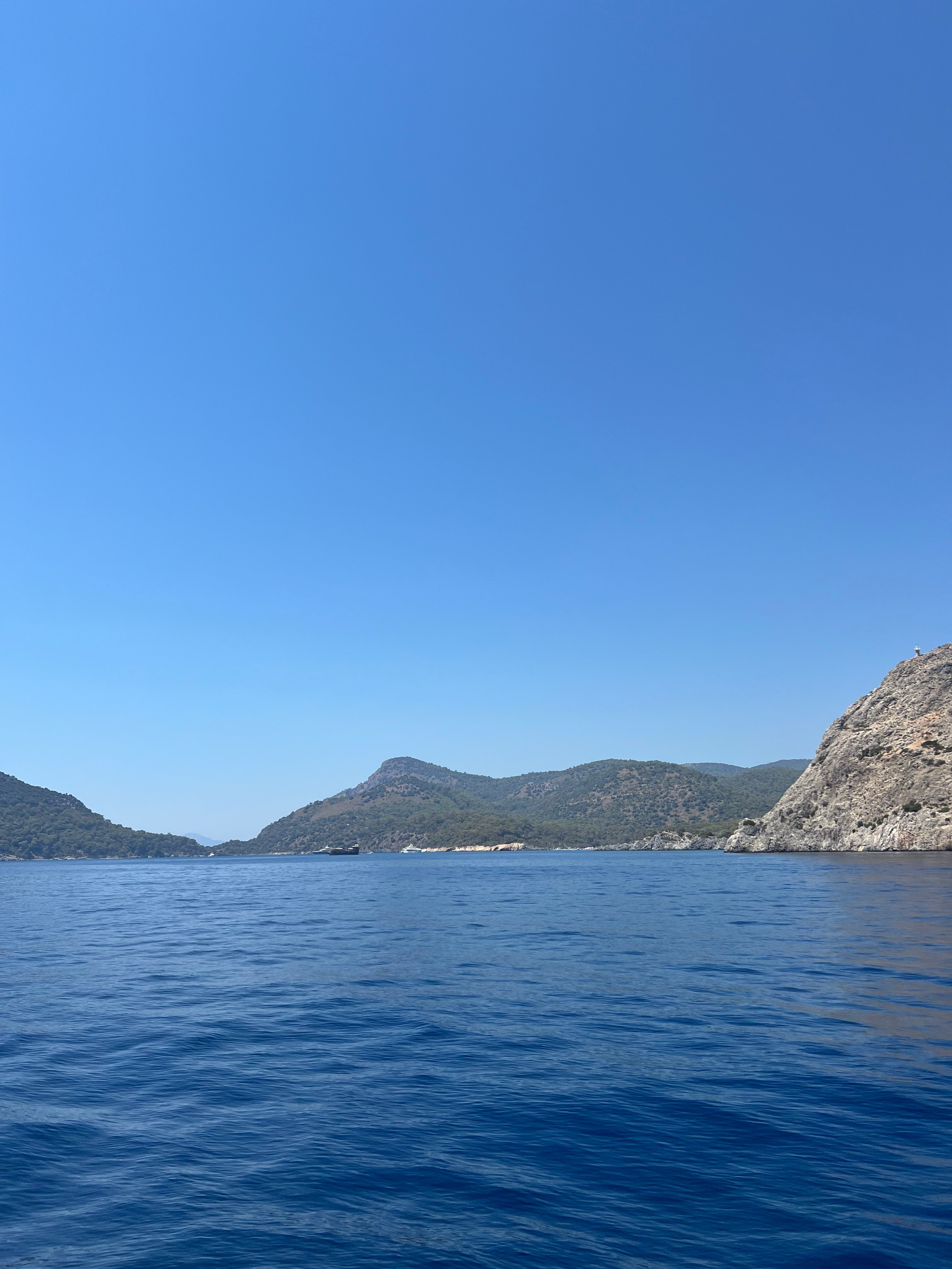 Deep Blue Aegean Sea Rocky Coastline and Pine Covered Mountains Turkish Mediterranean Coast Turkey