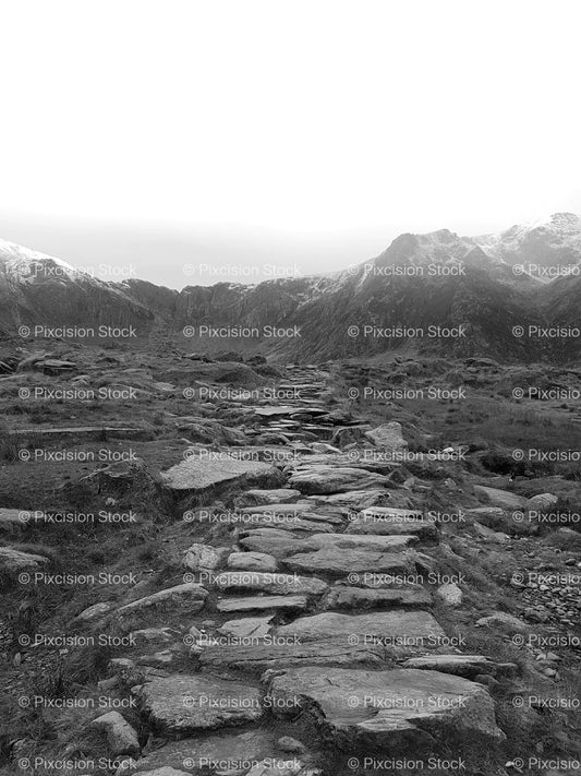 Stone Path Leading Through an Alpine Landscape (Monochrome) - Stock Video
