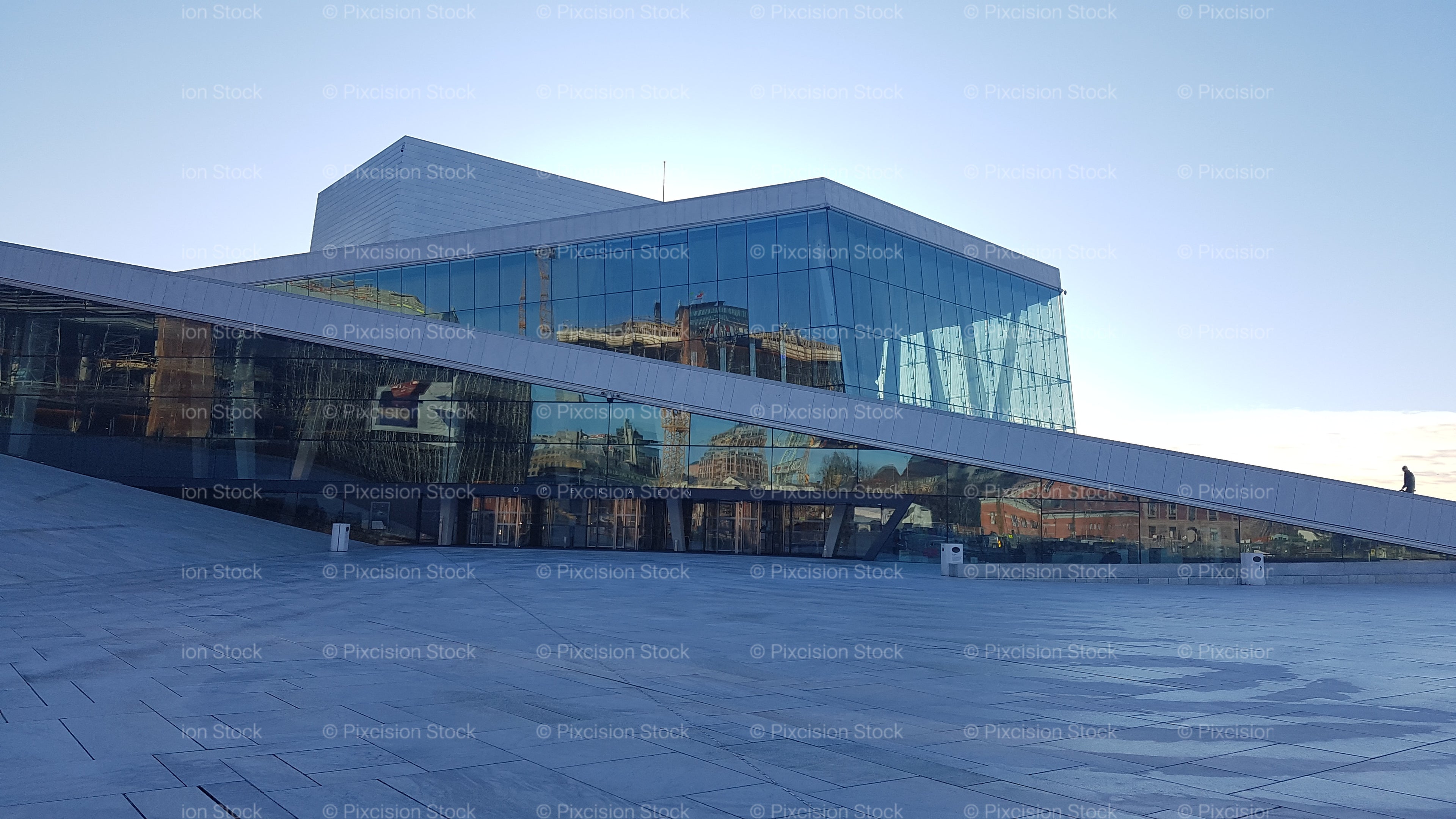Exterior View of the Oslo Opera House Marble Terrace and Glass Façade