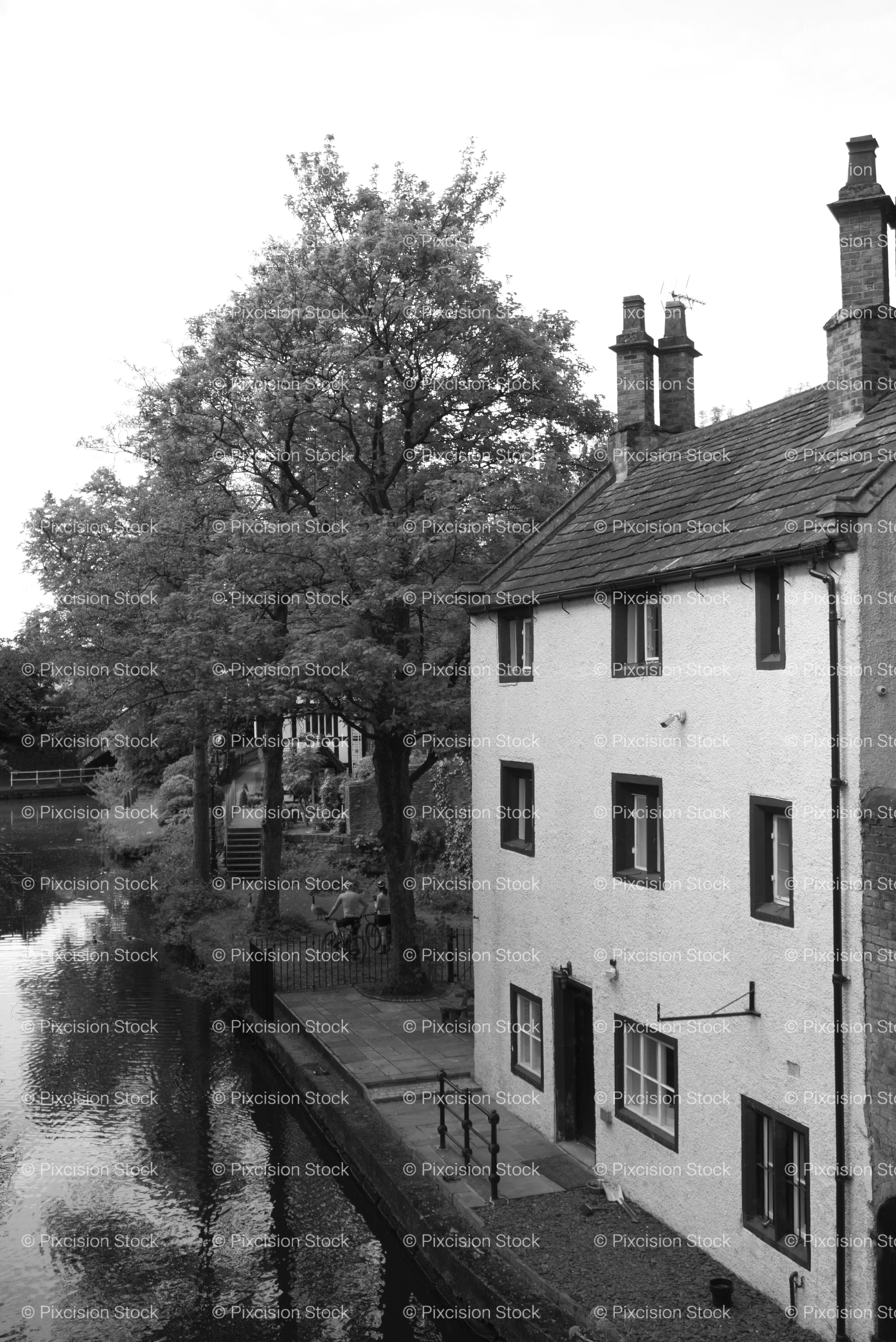 Historic Multi-Story House Along a Quiet Canal (Monochrome)