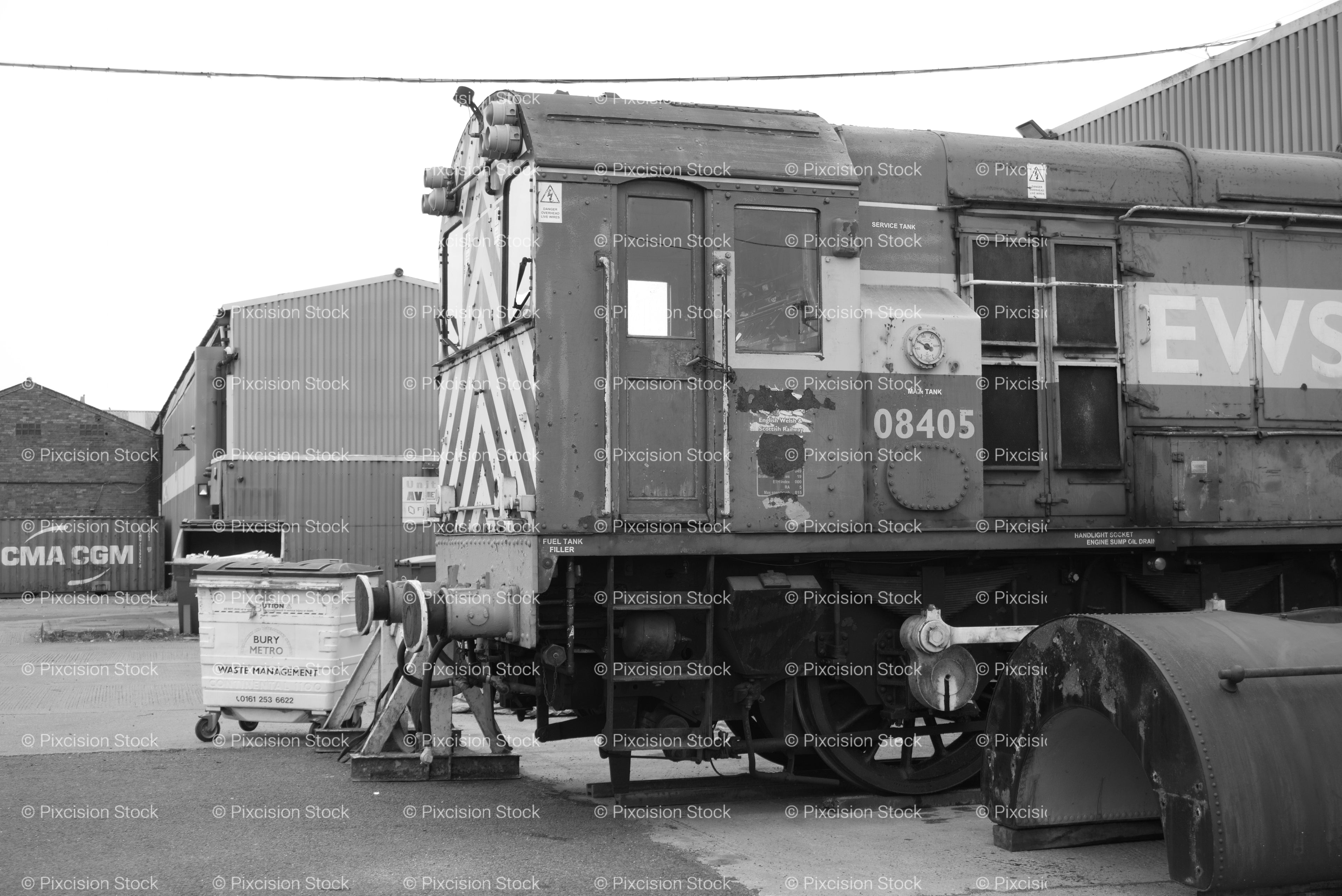 Vintage Train Engine Resting on the Tracks (Monochrome)