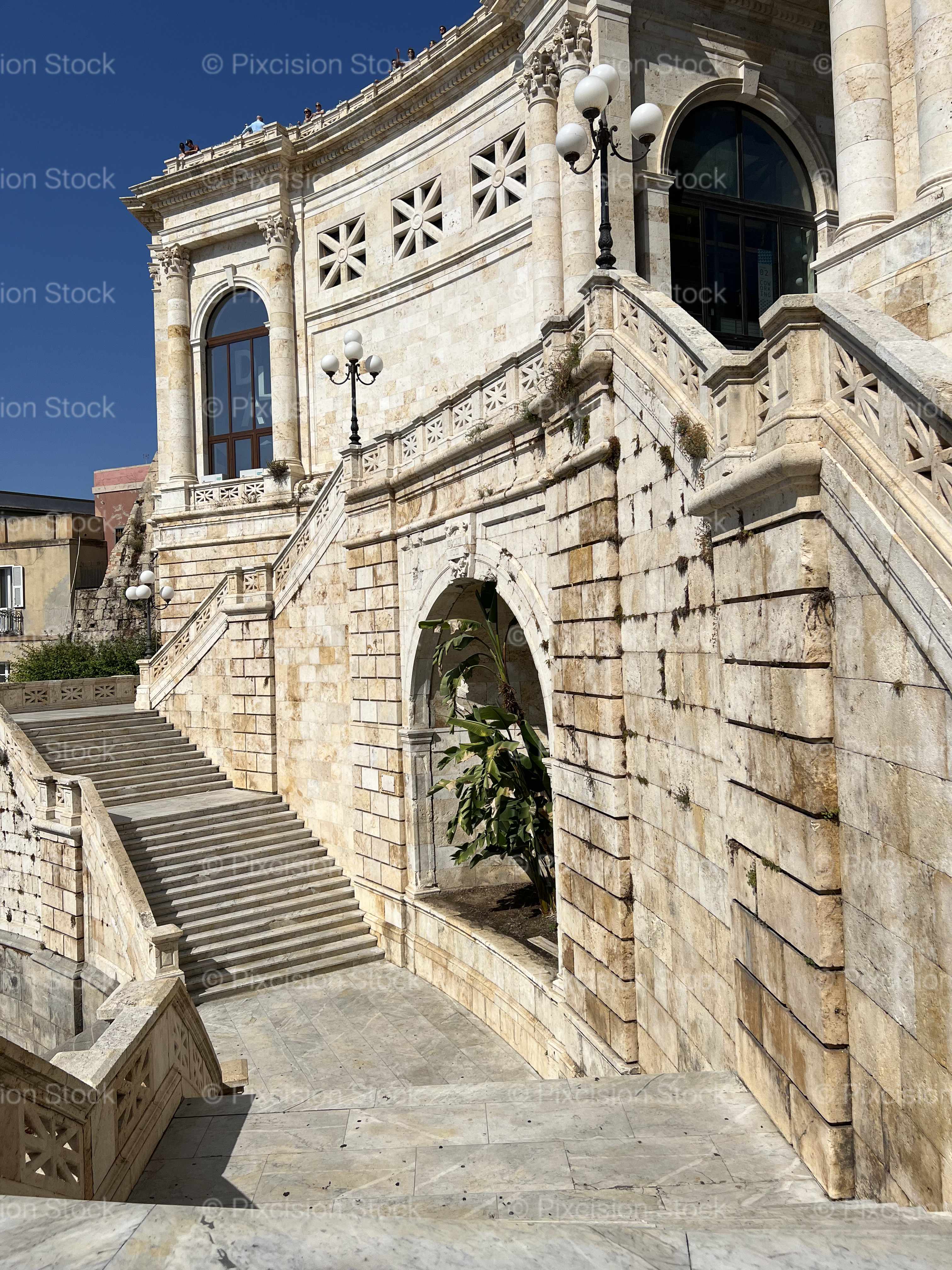 Grand Staircase Side Elevation and Arched Alcove Bastione di Saint Remy Cagliari Sardinia Italy