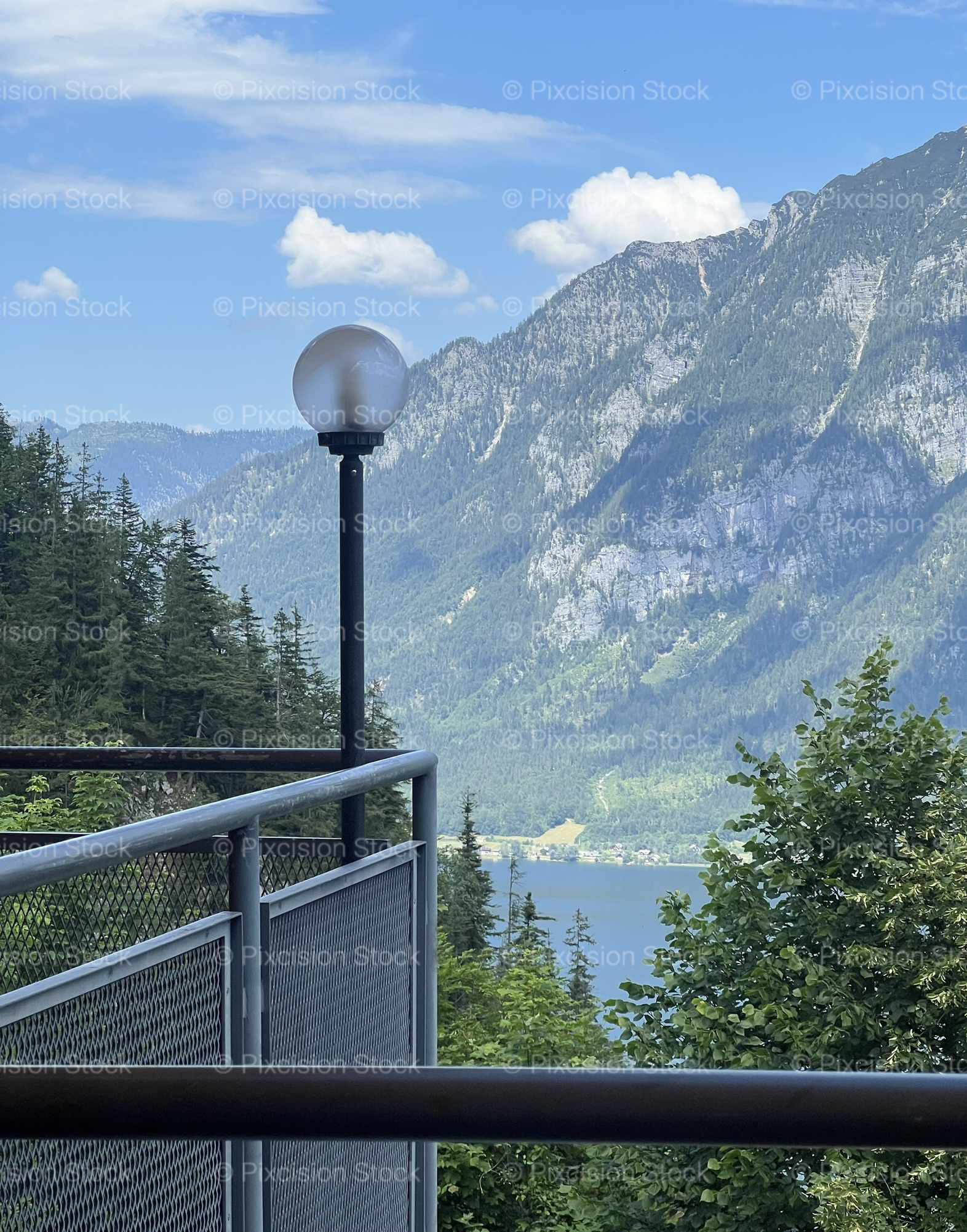 Hallstatt Alpine Valley Lake and Mountain View from Observation Point Austria Mobile Stock Photo
