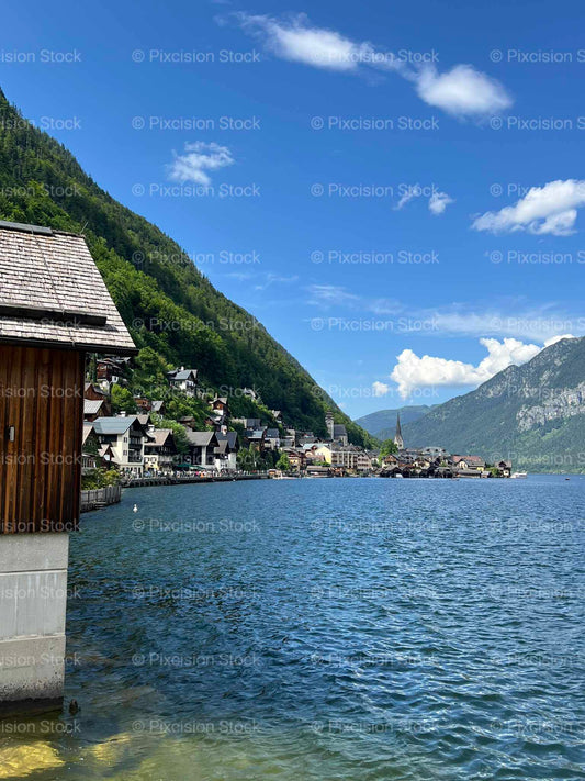 Hallstatt Village Lakeside View Hallstätter See Salzkammergut Austria Mobile Stock Photo