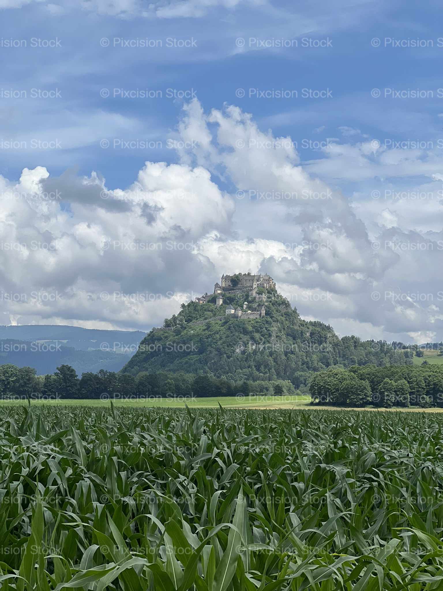 Burg Hochosterwitz Medieval Castle Rock Cornfield Carinthia Austria Mobile Stock Photo
