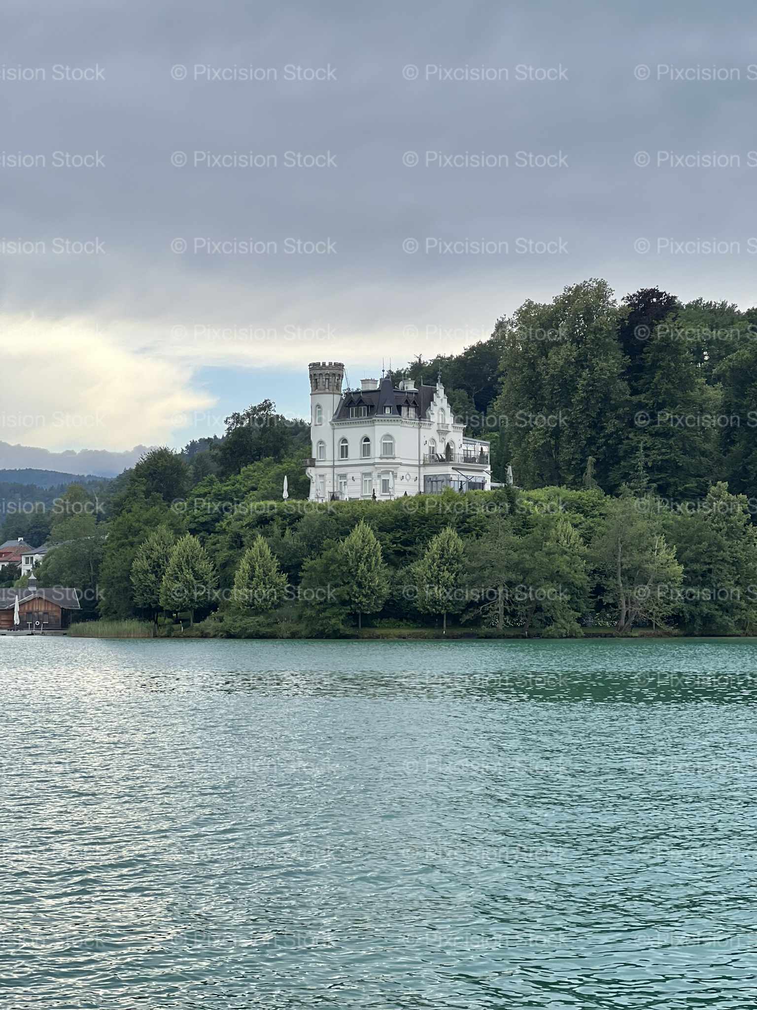 Historic Lakeside Villa Alpine Lake Carinthia Austria Editorial Mobile Stock Photo