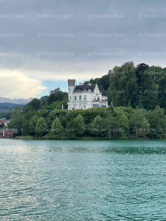 Historic Lakeside Villa Alpine Lake Carinthia Austria Editorial Mobile Stock Photo