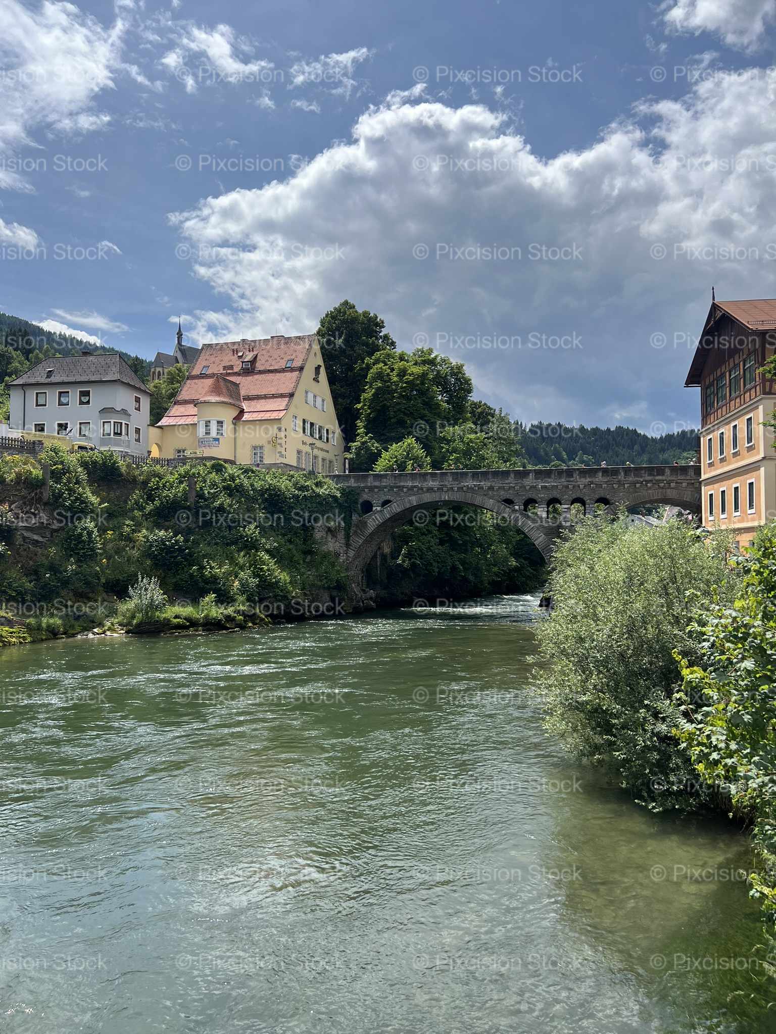 Alpine River Stream Clear Water Rocks Austria Mobile Stock Photo