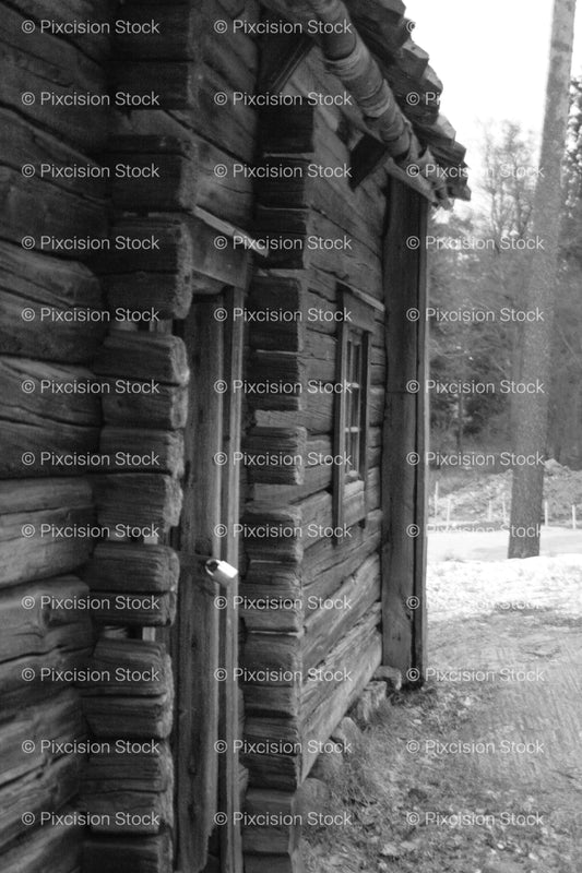 Exterior Profile of a Traditional Log Cabin (Monochrome) - Stock Video