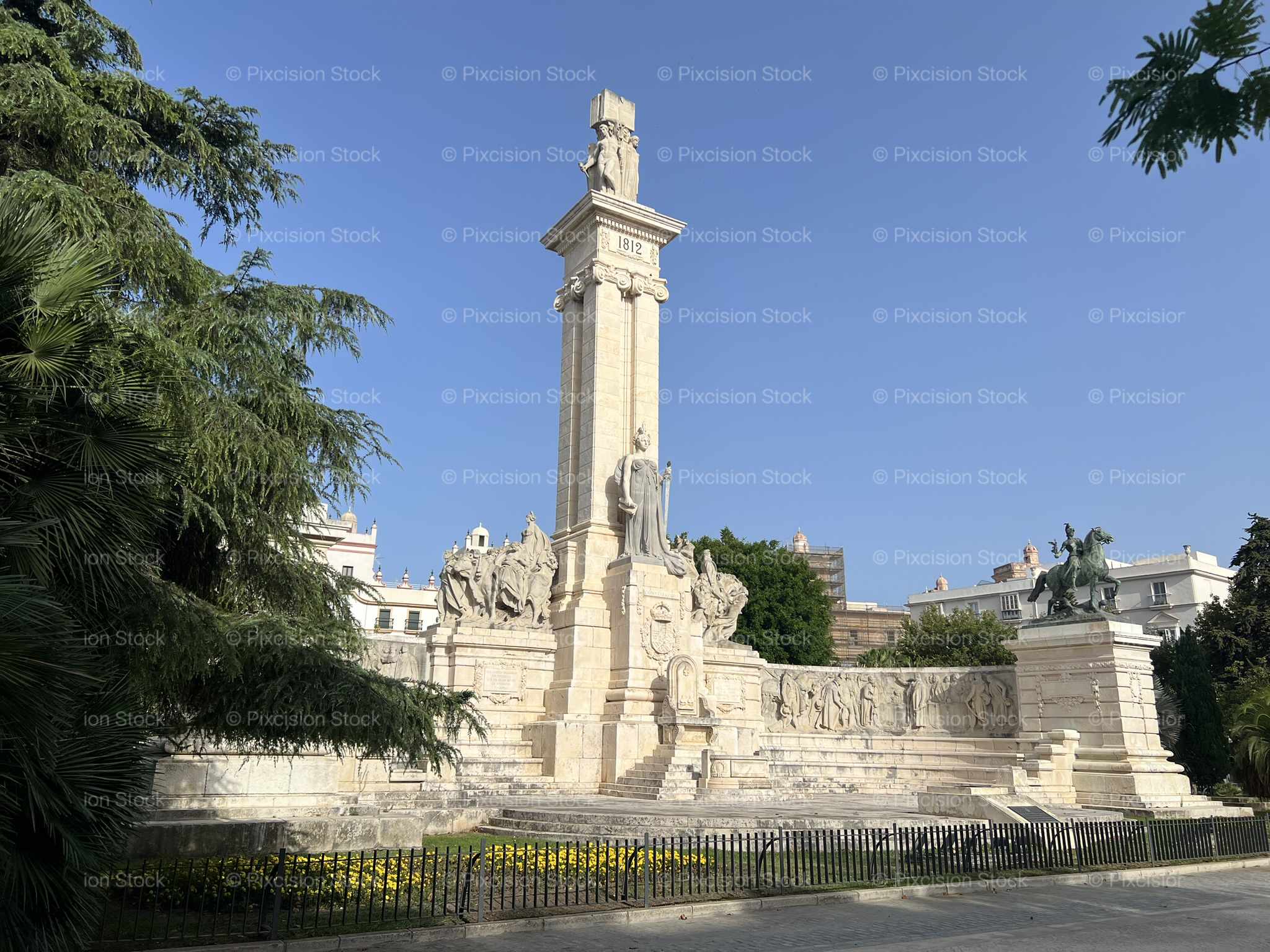 Monumento a las Cortes de Cádiz 1812 Constitution Monument Full View with Sculptures and Gardens