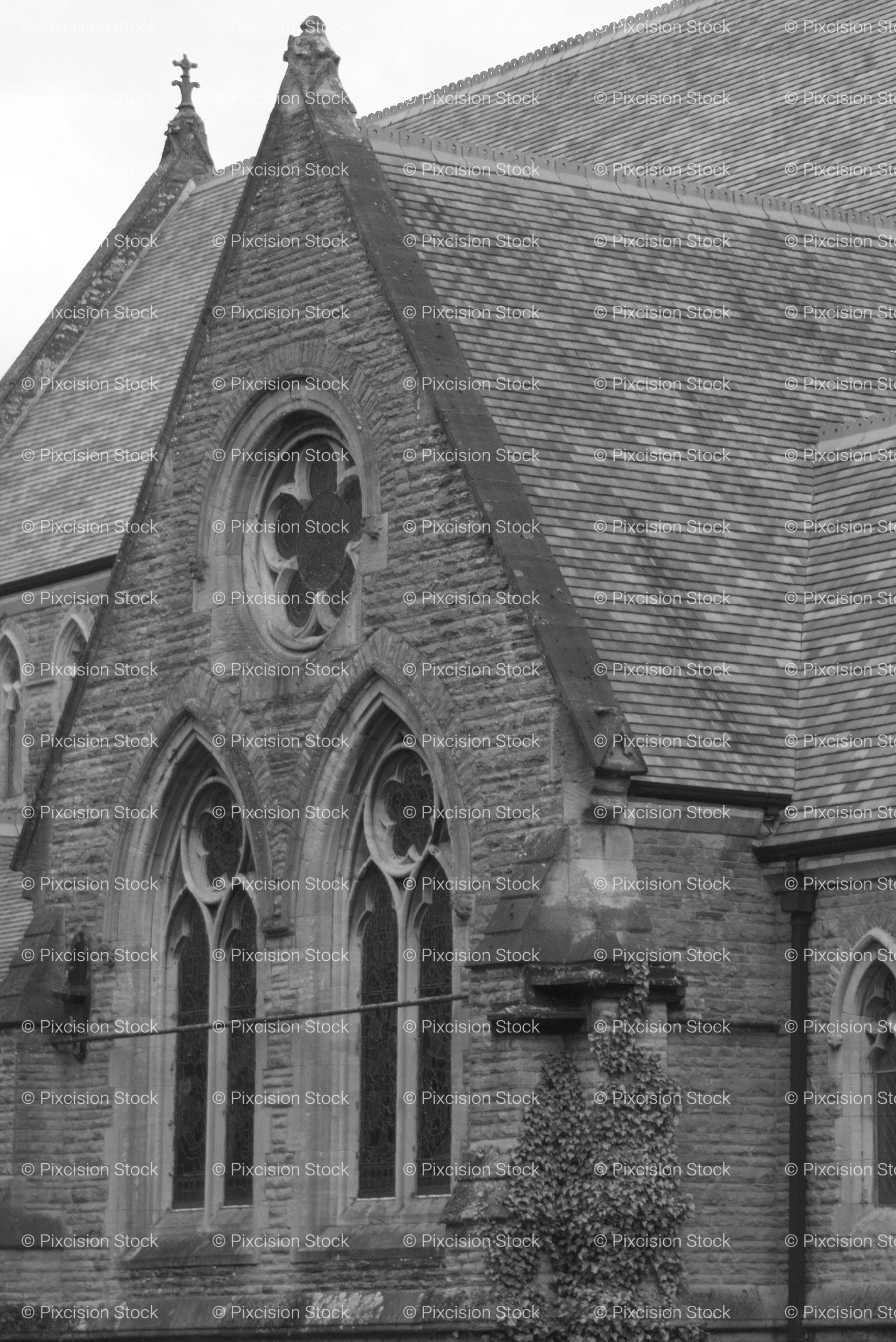 Triangular Roof Gable of an Old Stone Church (Monochrome)