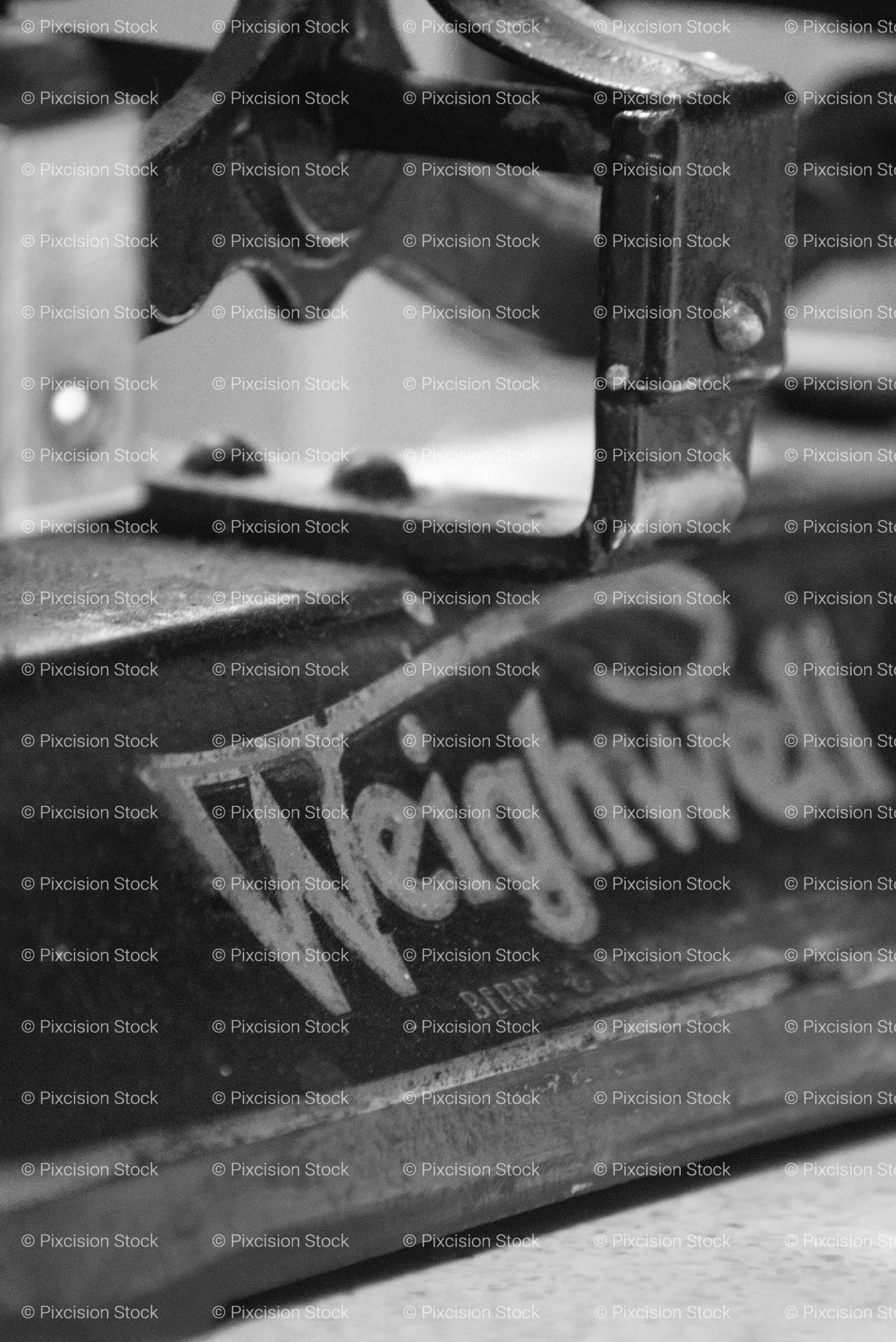 Close-Up Detail of Vintage Farm Machinery Branded "Weighwell" (Monochrome)