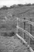 Rustic Wooden Post-and-Rail Fence Running Up a Grassy Hillside (Monochrome)