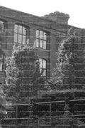 Industrial Architecture of an Old Multi-Story Brick Factory (Monochrome)