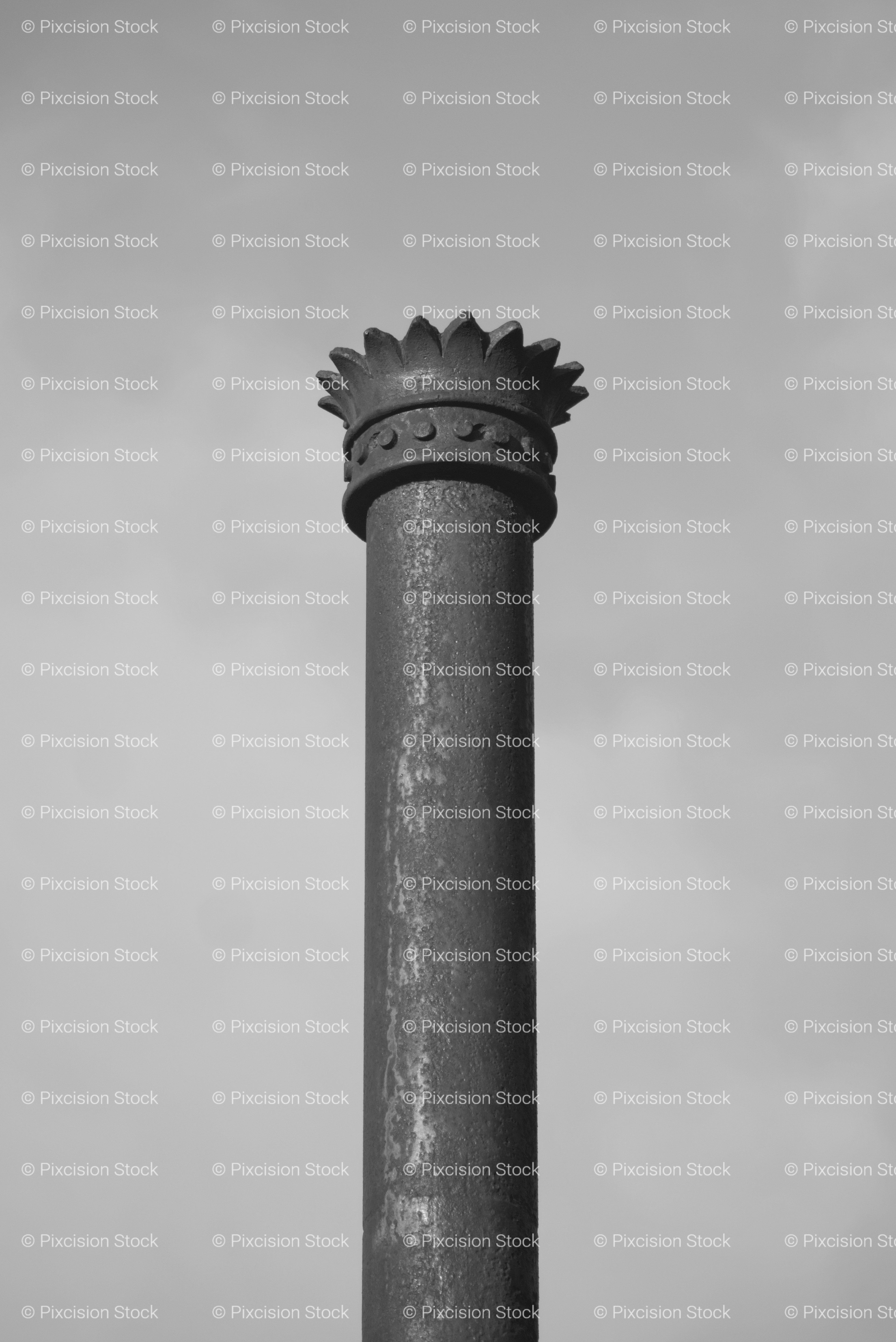 Detailed Profile of a Tall, Decorated Industrial Column or Pipe (Monochrome)