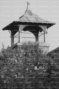 Ornamental Wooden Cupola Structure Atop a Building Roof (Monochrome)
