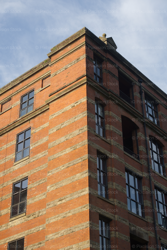 Corner Angle View of an Old Brick Industrial Mill Tower